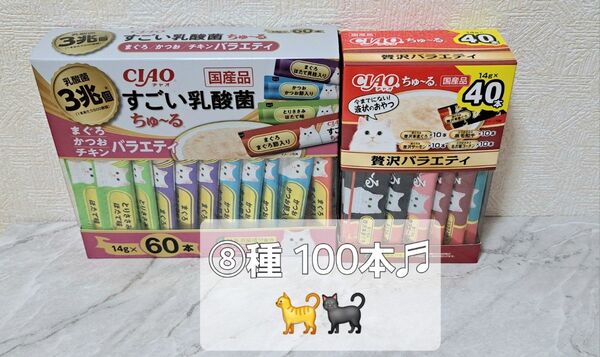 ☆100本セット♪チャオ乳酸菌ちゅ~るバラエティ60本+贅沢バラエティ40本♪☆