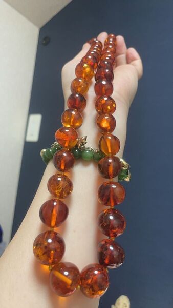 12mm~19mm天然琥珀ネックレス、イヤリングセット、大きめ、60cm