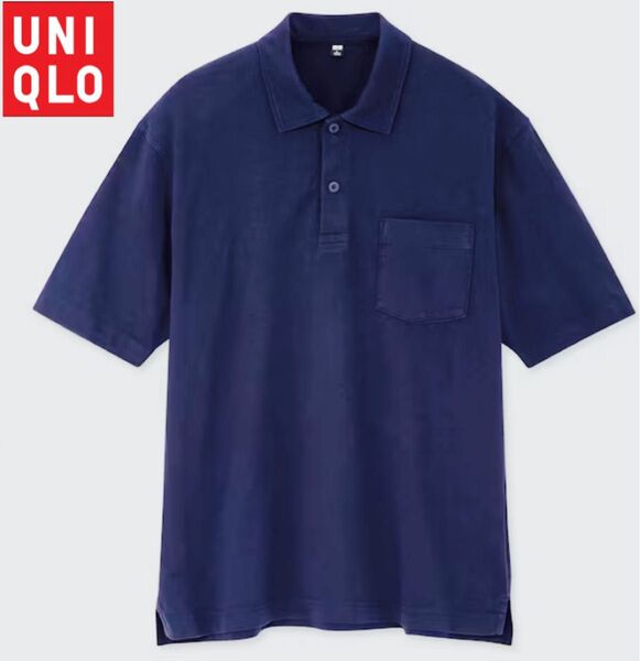 タグ付】UNIQLOユニクロ オーバーサイズジャージーポロシャツ(半袖)Sサイズ 半袖ポロシャツ ネイビー