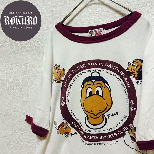 大きめ】CAPTAIN SANTAキャプテンサンタ リンガー半袖TシャツMサイズ プリント Tシャツ カットソー