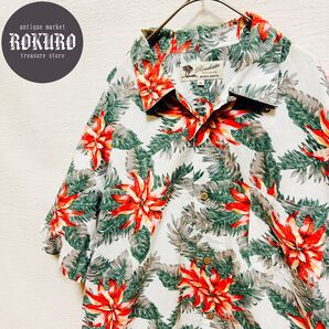 大きめ】Roushatteルーシャット 総柄 開襟半袖シャツ XLサイズ オープンカラー ハワイアンシャツ