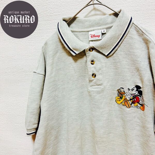 Disney Storeディズニーストア 胸キャラクター刺繍半袖ポロシャツ Mサイズ 鹿の子