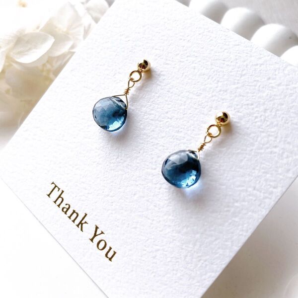18KGP☆ロンドンブルークォーツ☆天然石 スタッドピアス☆イヤリング