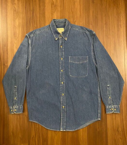 Eddie Bauer エディーバウアー 90s デニムシャツ ボタンダウンシャツ S 実寸L 長袖