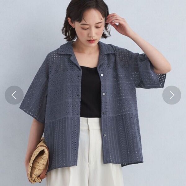 グリーンレーベルリラクシング ボイルレースシャツ レースシャツ green label relaxing オープンカラー