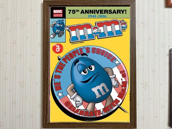 M&M's 75周年記念ポスターインテリアA4サイズフレーム付き壁掛け木製