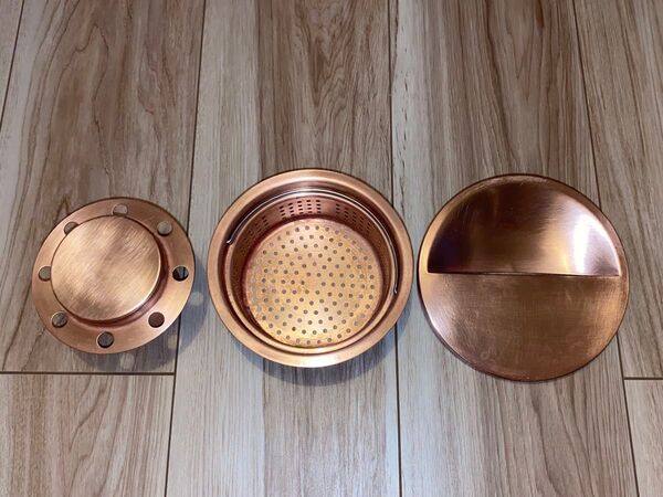 日本製 キッチンシンク 銅製 排水口カバー ゴミ受け網 (かご) 排水トラップ 一式セット ぬめり 悪臭 カビ防止 清潔 衛生的