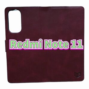 Androidスマホケース Xiaomi RedmiNote11 ワインレッド 手帳型 スタンド機能 カード シャオミ PUレザー