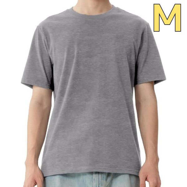 半袖Tシャツ グレー ラウンドネック メンズ インナー 通気性 春夏 綿93% シンプル 無地 ルームウェア スポーツ アウトドア