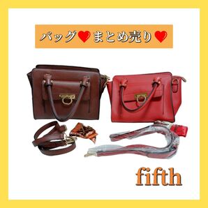 まとめ売り 2way ハンドバッグ ショルダー スカーフ 赤 茶 fifth 2点セット 斜め掛け レッド ブラウン フィフス