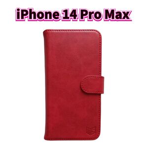 スマホケース iPhoneケース iPhone14ProMax 手帳型 赤 カード収納 スタンド機能 PU革 マグネットボタン