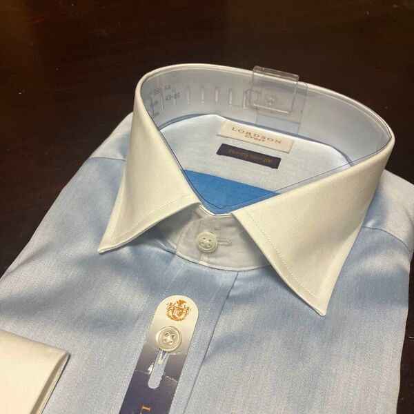 LORDSON Crest形態安定クレリックワイシャツ LL(43-86) サックスブルー セミワイド 100番手素材