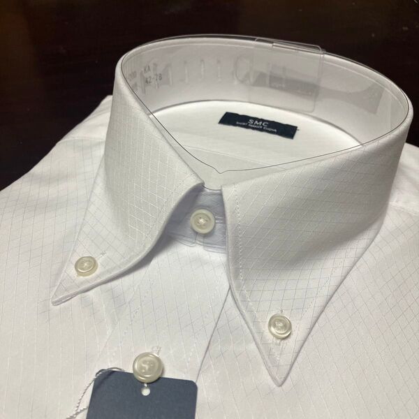SMC(shirt maker choya)形態安定 ボタンダウン白織柄ワイシャツ L(42-78)百貨店向けブランド