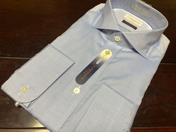 LORDSON Crest形態安定ワイシャツ ブルー無地 L(42-84)ホリゾンタル 100番手素材