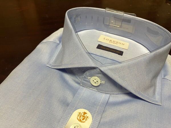 LORDSON Crest形態安定ワイシャツ ブルー無地 L(42-82)ホリゾンタル100番手素材