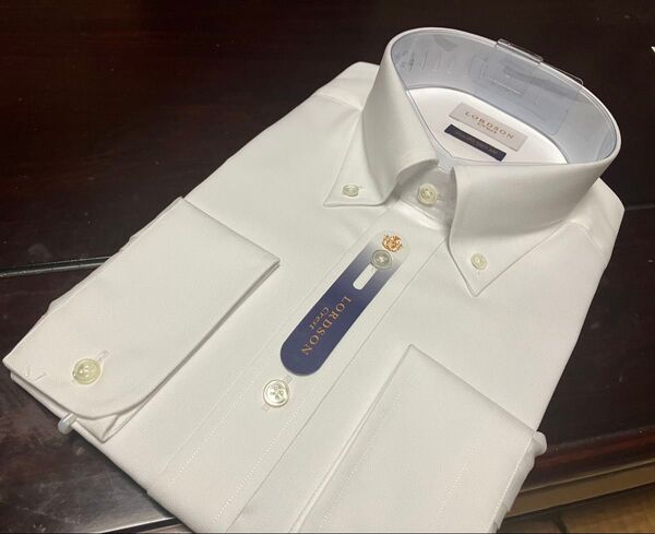 LORDSON Crest形態安定ワイシャツ 白無地 L(40-82) ボタンダウン 100番手素材