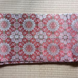 袋帯 絹 刺繍 アンティーク 花紋 ピンク 光沢 高級
