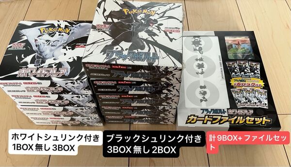 ブラックボルトシュリンク付き3BOX 無し2BOX ホワイトフレアシュリンク付き1BOX無し3BOX計9BOX+ファイルセット