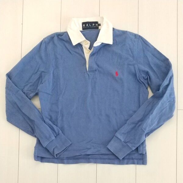 クーポン得! POLO Ralph Lauren ラルフローレン 長袖 ラガー ポロシャツ 青 ブルー 小さめML カジュアル