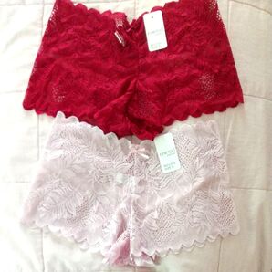 クーポン得!新品タグ付き2点セット! SHEIN ボクサー シームレス レースショーツ S 赤 ピンク