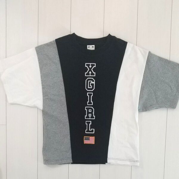 クーポン得!! 2回着! X-girl エックスガール 国旗パッチ 半袖 スウェット Tシャツ カットソー SからМ 黒グレー白