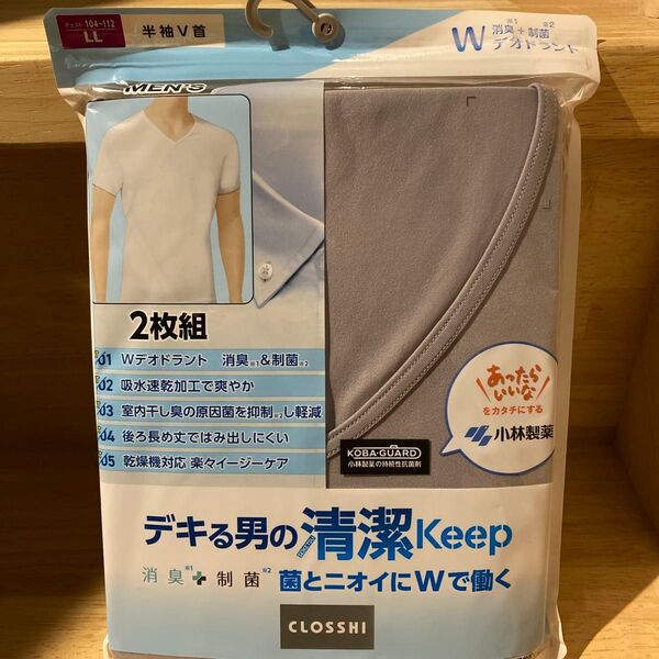 新品★2枚組★半袖 Tシャツ LL V 灰 無地 肌着 部屋着 ルーム インナー シャツ 紳士 メンズ ニオイ 消臭 制菌 清潔