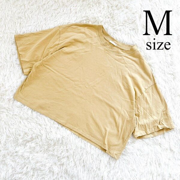 レディース トップス Tシャツ カットソー 半袖 半袖Tシャツ GU 黄色 ショート丈 無地 M 5分袖 クロップド