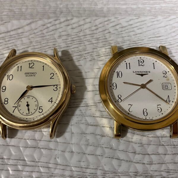 (ジャンク)LONGINES ロンジン 156 7185 クォーツ デイト ホワイト メンズ。SEIKO 1個。(合計→2個)