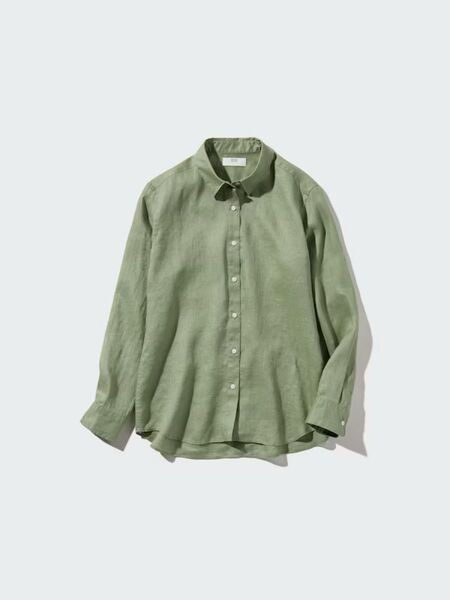 UNIQLO ユニクロ プレミアムリネンシャツ グリーン Lサイズ