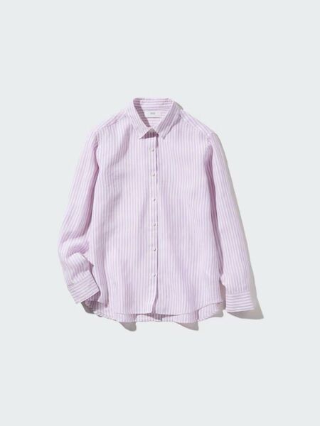 UNIQLO ユニクロ プレミアムリネンストライプシャツ パープル Lサイズ