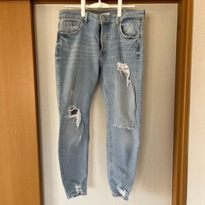 ZARA ダメージ加エ ザラ スキニーデニムパンツ ダメージデニム zara ダメージ加工 ダメージジーンズ ライトブルー