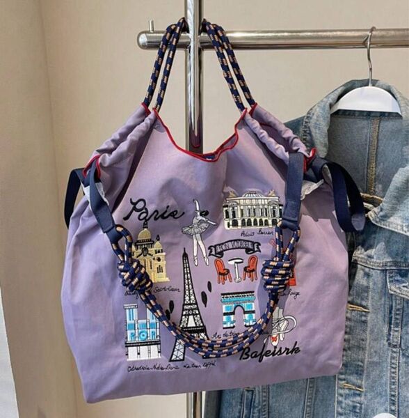 ストラップ付き トートバッグ 刺繍 ナイロン ボールアンドチェーン エコバッグ レディース バレエ 撥水 夏 アウトドア