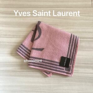 新品未使用【イヴ・サンローラン YSL】ロゴデザイン タオルハンカチ♪ミニタオル Yves Saint Laurent ピンク
