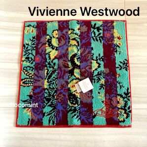 新品未使用★ヴィヴィアンウエストウッドVivienne Westwood フラワーデザイン オーヴ刺繍 タオルハンカチ グリーン