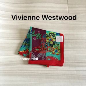 新品未使用★ヴィヴィアンウエストウッドVivienne Westwood フラワーデザイン オーヴ刺繍 ハンカチーフ グリーン