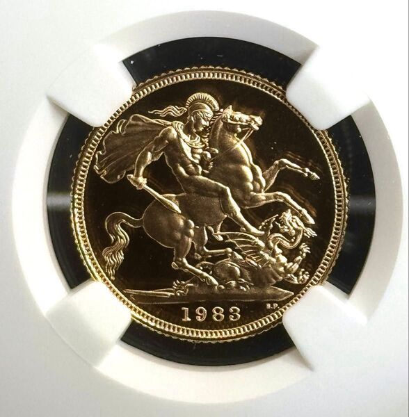 最高鑑定!! 1983 英国 エリザベス2世 ソブリン 金貨 NGC PF70UC 聖ジョージ竜退 イギリス ロイヤルミント