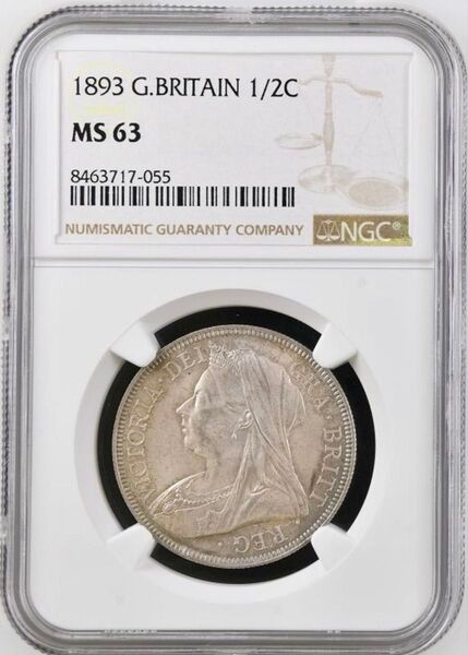 1893年 ヴィクトリア ベールヘッド 1/2クラウン 銀貨 NGC MS63 イギリス ロイヤルミント ハーフ