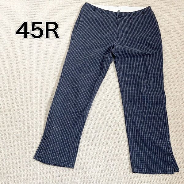 サイズLL 45R アンクル丈 パンツ コットンパンツ 藍色 ストライプ