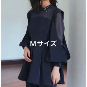 ルイルエブティック RUIRUEBOUTIQUEスリットスリーブペプラム&テーパードパンツセットアップ PA1413 ネイビー M