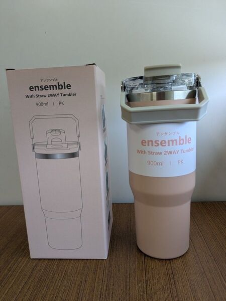 ストロー付き タンブラー ピンク 900ml 直飲み ストロー 2way ボトル 900 保冷 ドリンクフォルダー