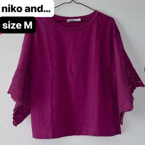 niko and… ニコアンド レディース袖刺繍 レース カットワーク Tシャツ 半袖 カットソー