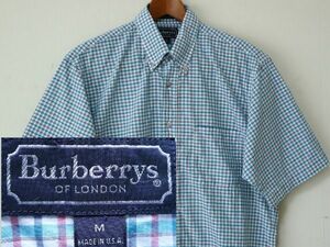 良品 ! USA製 Burberrys オールド バーバリー ビンテージ メンズ 半袖 コットン BD ボタンダウン シャツ US- M サイズ // 一枚袖