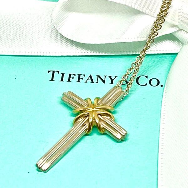TIFFANY&Co. ティファニー シグネチャー クロス ネックレス シルバー925 ゴールド750 十字架 箱、ポーチ付属