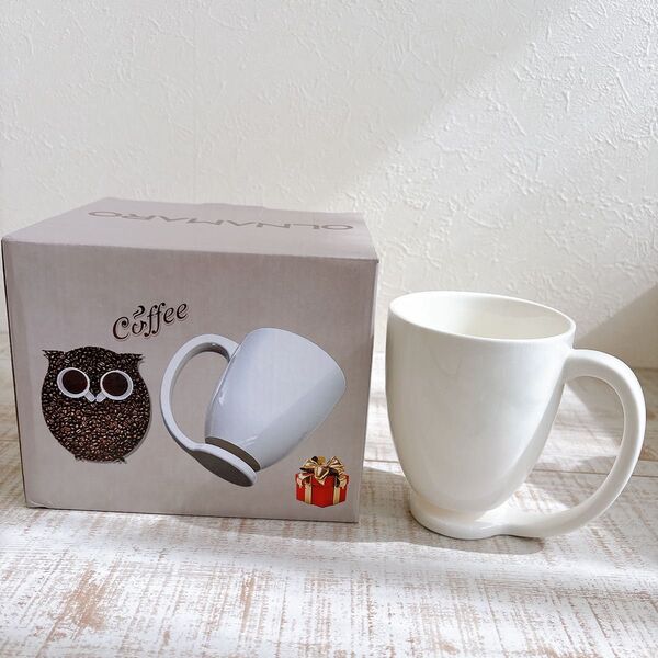 Olnamaro 創作陶器 コーヒーマグ ホワイト450 ml ギフト マグカップ コーヒー 特許取得 食洗機 電子レンジ 対応