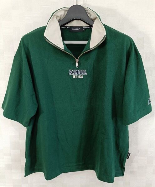 古着 KANGOL ハーフジップ 半袖 半袖シャツ Tシャツ 緑グリーン ビックシルエット レディース メンズ ユニセックス