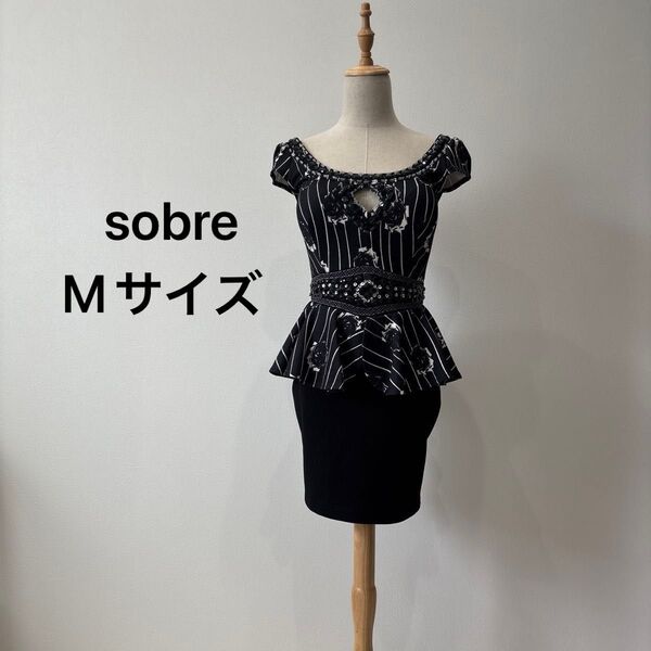 sobre ドレス Mサイズ キャバ バラ 黒ビジュー ワンピース 花柄
