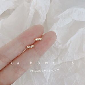 ジルコニア Iライン ピアス K18 コーティング ミニピアス ゴールドカラー