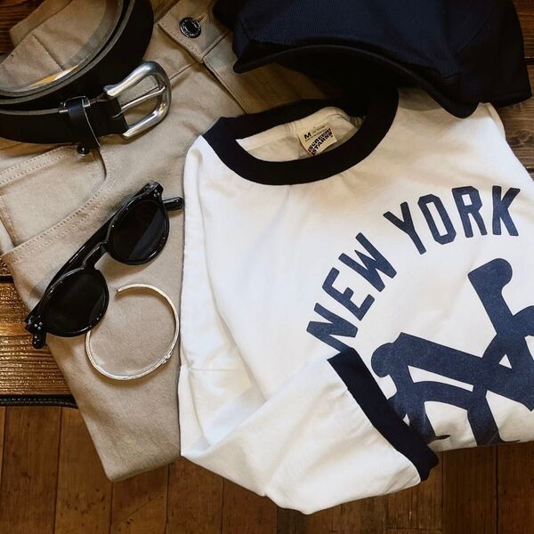 新品タグ付き SCREEN STARS スクリーンスターズニグロリーグ リンガーT New York Cubans ネイビー