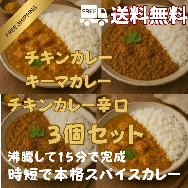 【おうちで専門店】食べ比べ!時短ママにも!チキン&キーマ&辛口|スパイスカレー3個セット