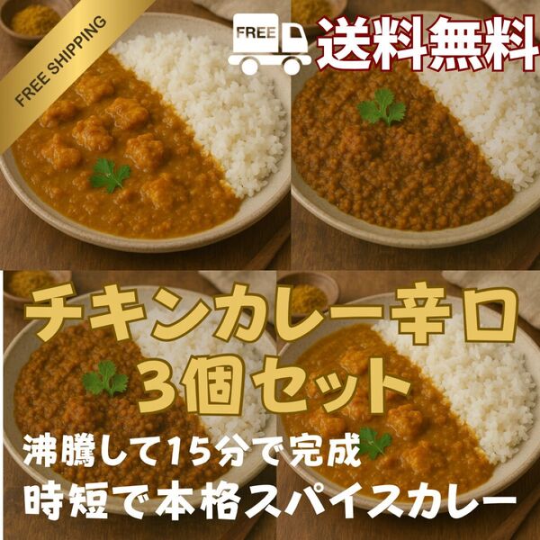 時短ママにも!本格スパイス!チキンカレー辛口3個セット
